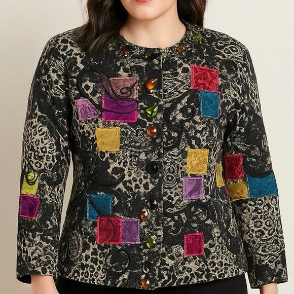 Vintage Size M Tapestry Embroidered Beaded Floral Jacket Art to Wear Patchwork - Picture 1 of 15